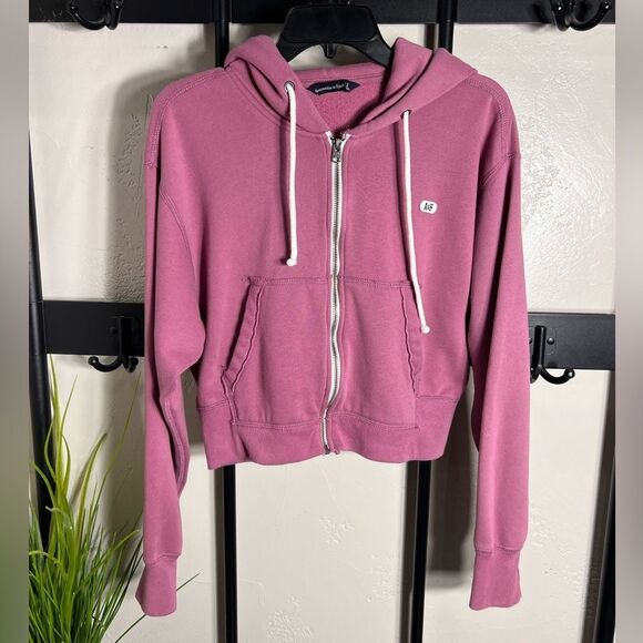 Abercrombie & Fitch cropped zip hoodie mauve Oversized Size Small - Picture 8 of 13